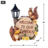 Solar-Powered Garden Squirrel Welcome Sign for Outdoor Decor
