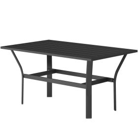 Outdoor Coffee Table with Slatted Tabletop, All-Weather Rectangle Metal Patio Coffee Table for Garden, Black
