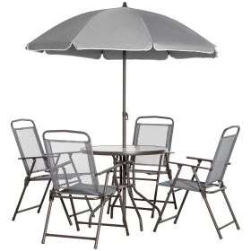Garden Soiree: 6-Piece Gray Patio Dining Set with Umbrella & Glass Table