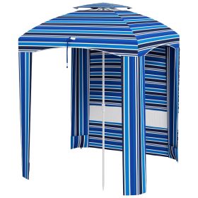 Cabana Umbrella 5.8'x5.8', Blue Stripe, Vented Windows, Ruffles, Carry Bag, Outdoor Shade