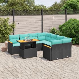 9 Piece Patio Sofa Set with Cushions Black Poly Rattan