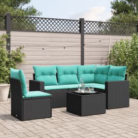 6 Piece Patio Sofa Set with Cushions Black Poly Rattan