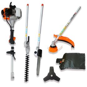 4 in 1 Multi-Functional Trimming Tool, 52CC 2-Cycle Garden Tool System with Gas Pole Saw, Hedge Trimmer, Grass Trimmer, and Brush Cutter EPA Comp