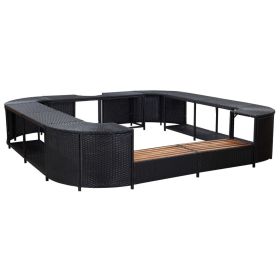 Spa Surround Black PE rattan, powder-coated steel, solid acacia wood
