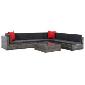 Sofa Set Grey rattan, Dark grey cushion, Red pillow