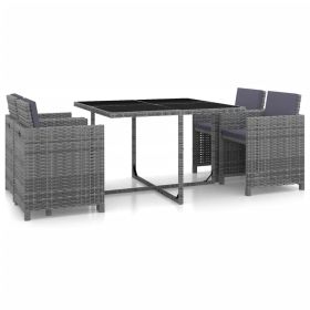 Garden Dining Set Grey PE Rattan, Glass, Powder-Coated Steel Medium