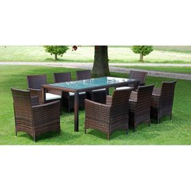 Outdoor Furniture Set Brown Steel frame, PE rattan, Glass Large
