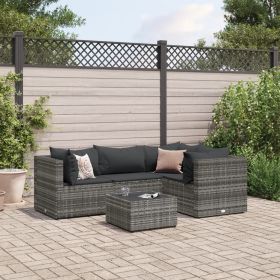Patio Lounge Set Grey PE rattan 5 Piece Set Adjustable Feet