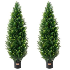 VEVOR Artificial Cedar Topiary Tree, 48 inch Tall (2 Pieces), with Extra Leaves & Pot Faux Evergreen Fake Pine Cypress Trees Plant
