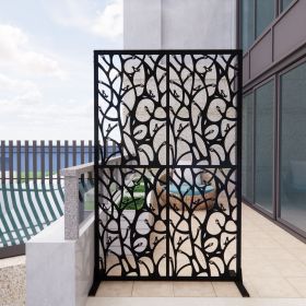 Metal Privacy Screens W3.8Ft X H6Ft Outdoor and Indoor Divider with Free Standing Decorative Privacy Screen for Balcony Patio Garden Room Divider (Color: Black)